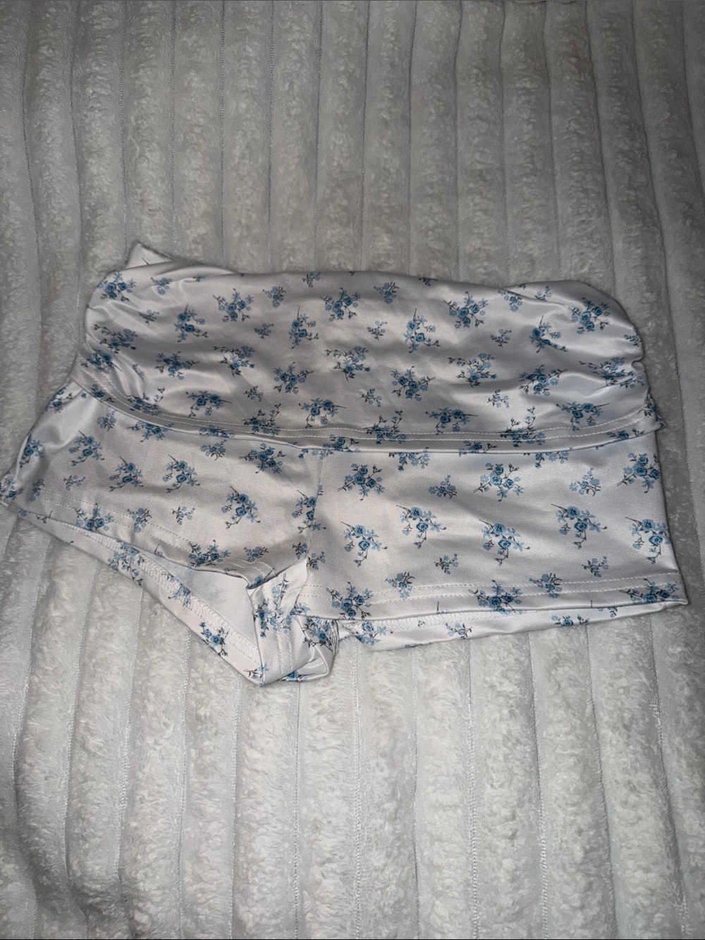 Women's White Satin Floral Sleep Shorts